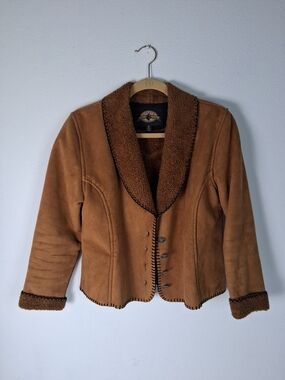 Cheyenne Western Shearling Trim Ultra Suede Jacket  Silver Tooled Buttons